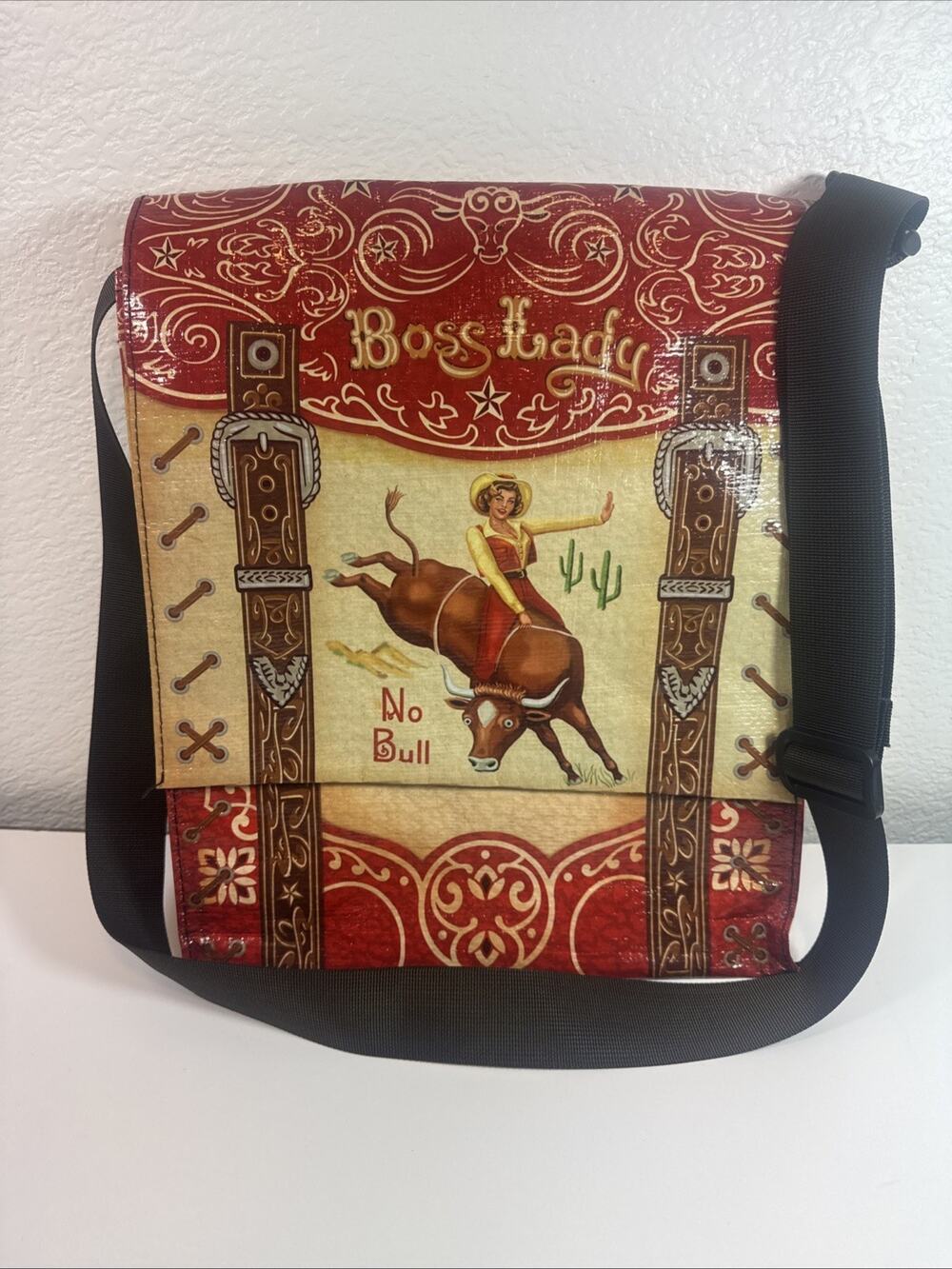 Blue Q Messenger Bag Retired Boss Lady No Bull Vintage Tote Cowgirl 12x11x3